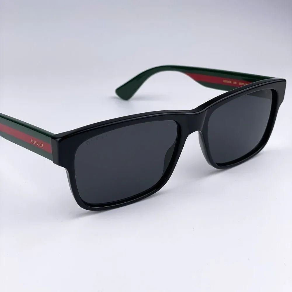 NEW Gucci GG0340S 006 Rectangle Black Green Sunglasses